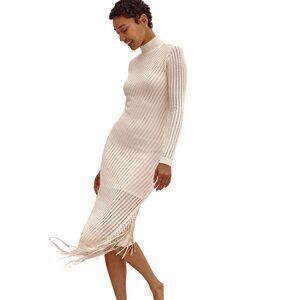 Jonathan Simkhai Eyelet Fringe Knit Midi Dress – Size M (Fits XS/S) – Excellent